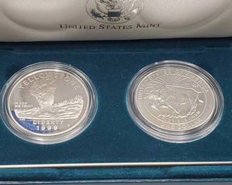 1999 Yellowstone NP 2-Coin Set Silver Dollars in Mint Case, 90% Silver