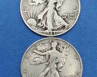 (2) 1943 Walking Liberty Half Dollars 90% Silver