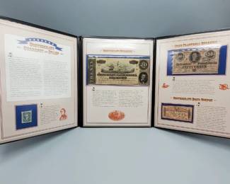 Confederate Currency & Stamp Folder--3 Currency Notes & 1 Stamp