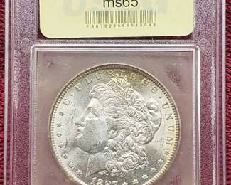 1877-O Morgan Silver Dollar, MS 65 in Vintage USCG Slab