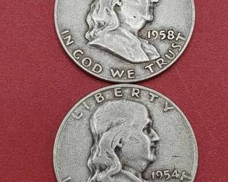 2 Franklin Half Dollars 90% Silver