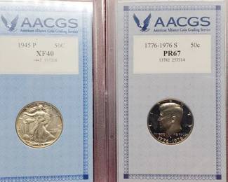 1945 XF40 WL Half, 90% Silver & 1776-1976-S Kennedy Half