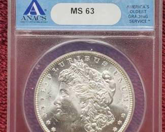 1885 Morgan Silver Dollar, ANACS Certified MS63