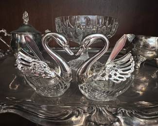Salt/Pepper holders w/silver spoons from Italy