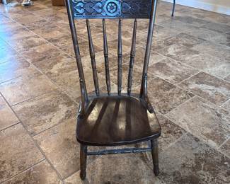 Antique Carved Solid Wood  Pressback Chair Ornate Carved Design 