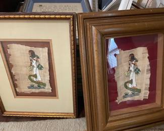 Three Vintage Framed Hand Painted Egyptian Papyrus