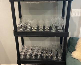 Several Sets of Vintage Crystal Glasses. Highball, Wine, Sherbet, Water and clarets.
