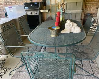 Vintage Cast Iron Patio Table with six Chairs