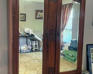 19th Century Rococo Style Solid Mahogany Carved Two Door Armoire