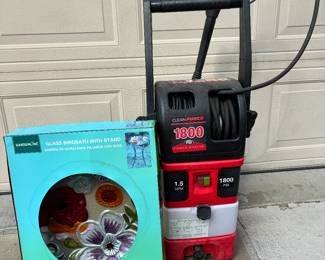 power washer and glass bird bath