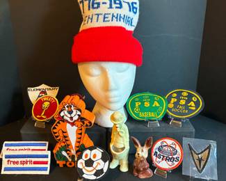 Bicentennial beanie cap and 1970s vintage patches
