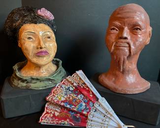 Asian inspired clay busts
