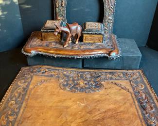 hand tooled leather desk set