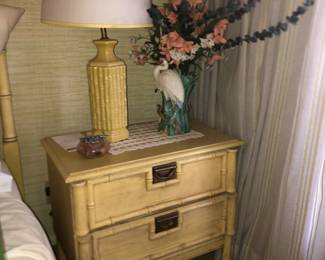 Bamboo Style End table x 2, Bedframe, and Dresser