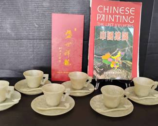 FR142Asian Jade Tea Set And Books
