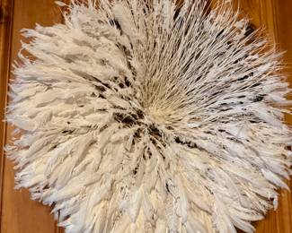 African White Cream JuJu Hat  Feather Wall Decor - Feather Headdress Cameroon
