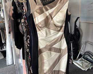 JAX color block split shoulder midi formal dress 