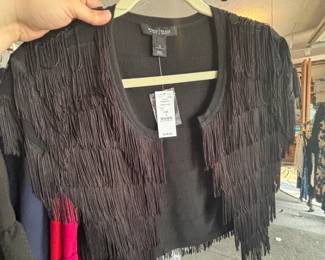 White House Black Market - black fringe sweater shrug 