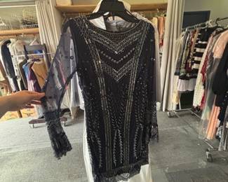 Pisarro Nights gorgeous sequin robe stone crystal navy blue formal midi dress long sleeve 