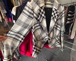 WHBM Black and white plaid pea coat 