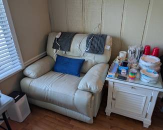 Leather armchair and cute white traditional end table
