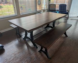 Farmhouse Live Edge style dining table and benches - River City Foundry 