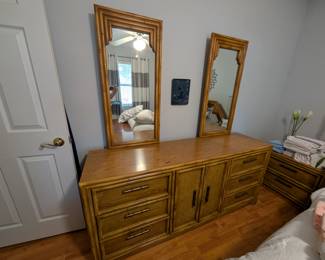 Long wooden dresser with mirrors 