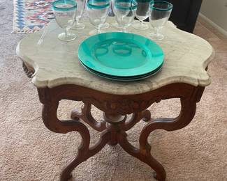 Marble and oak Eastlake side table 