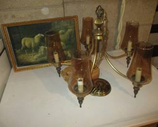 Mid Century Americana Brass 5 Arm Chandelier