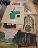 Mixed Media Lot of Wood Cuts, Inks, Collage by Bob Duca