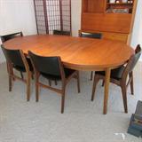 Danish Modern Oval Dining Room Set with Teak Table & 6 Side Chairs