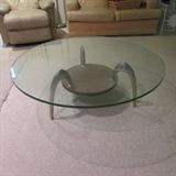 Very Cool Mid Century Danish Modern Round Glass Top Coffee Table (metal & wood Base)