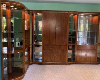 Extra Large Thomasville Entertainment Cabinet Matching Extra Wood And Glass Shelving Units