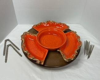 Mid-Century Modern Lazy Susan, Orange MCM Dishes, Nutcrackers & Picks