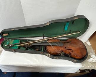 Vintage Wooden Violin with Bow and Case
