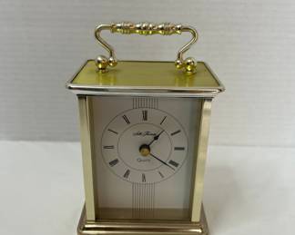 Vintage Gold Tone Seth Thomas Quartz Table Clock with Handle