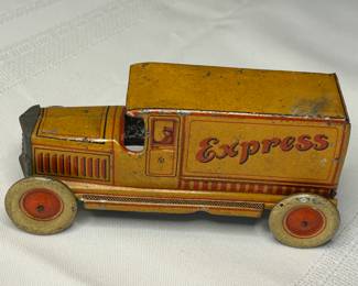 Vintage Tin Litho Yellow Express Delivery Truck Toy