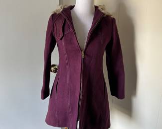 Stylish Purple Hooded Coat with Faux Fur Trim by Arthur Jay