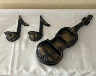 Decorative Chalkware Violin Shelf and Music Note Wall Hangings