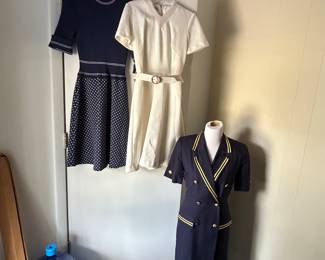 Vintage Navy Blue Dresses with Polka Dots and Striped Accents