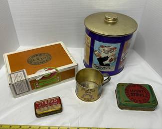 Vintage Collectible Tin Containers and Cigar Box