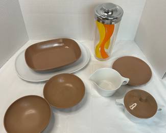 Mid-Century Modern Serving Set with Colorful Cocktail Shaker