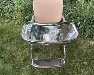 1960's Cosco High Chair with Pink Cushion and Chrome Frame