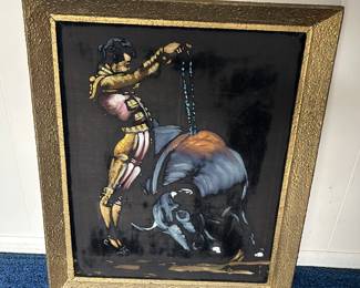 Framed Velvet Bullfighter Artwork with Gold Frame