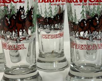 Set of Five Vintage Budweiser Clydesdales Glasses