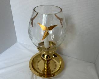 RARE Partylite 24k Gold Leaf Hurricane Candle Holder on Brass Stand