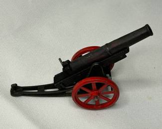 Vintage Miniature Black & Red Cast Iron Toy Cannon