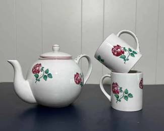 009 TIFFANY CO Strasbourg Flowers Teapot And 2 Cups
