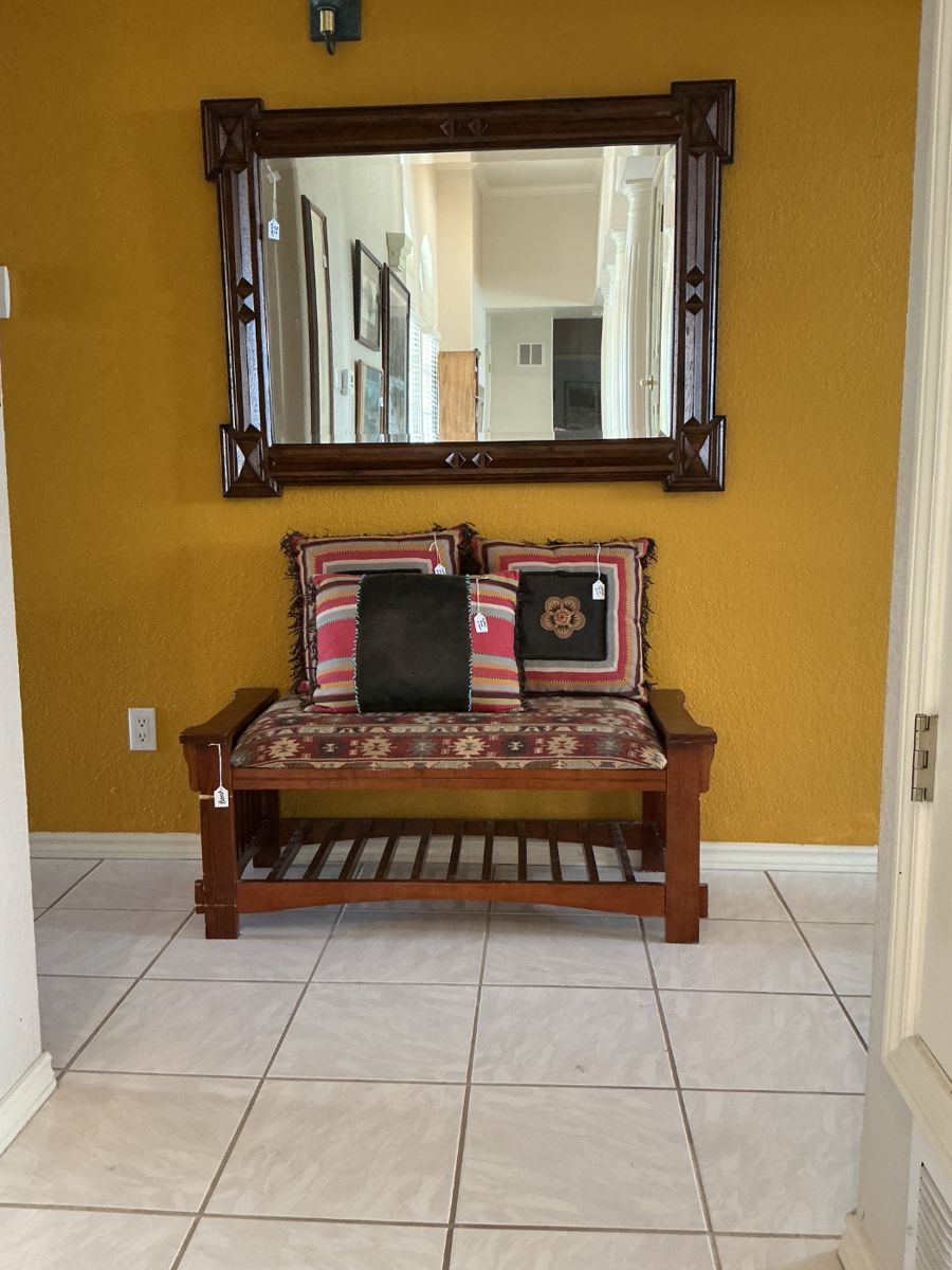 Charming Wooden entryway Bench with Mirror & Cushions