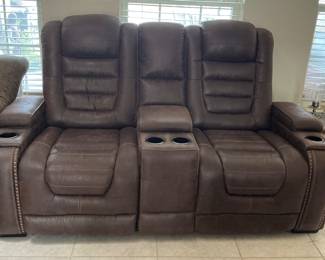 Chocolate brown power sofas (large sofa 73x42), 2 recliners (38x43) each
